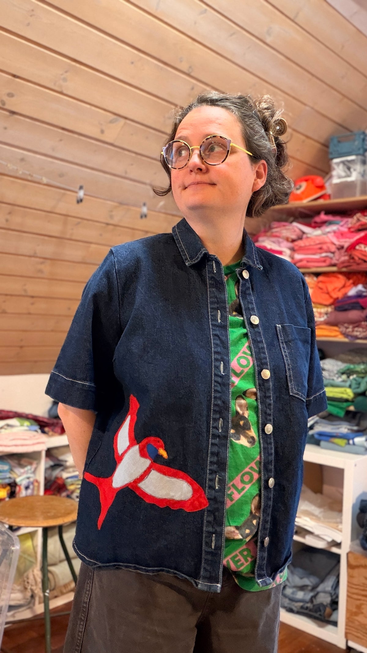 Denimskjorte med korte ærmer